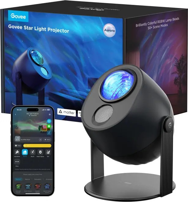 Smart lampa tip proiector Govee Star Light Projector H6093, 12 W, RGBW, Control vocal, Wi-Fi, Bluetooth, Negru