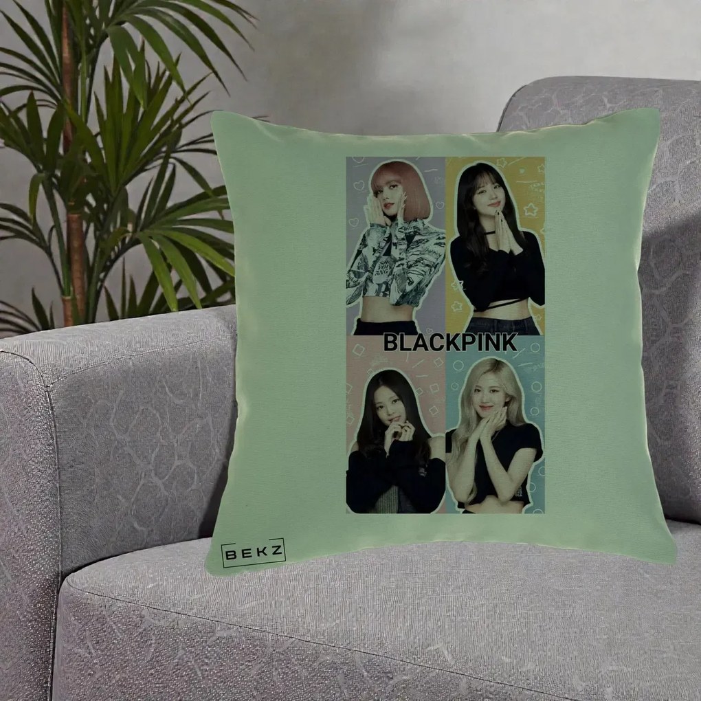 Perna Personalizata K-pop BLACKPINK Negru, 40x40 cm, Verde, Husa Detasabila, Perna Inclusa, BEKZ®