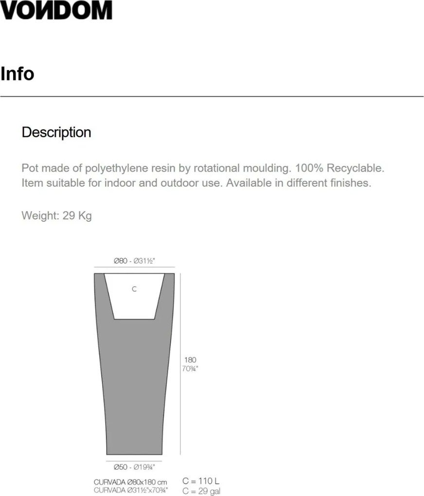 Ghiveci plante design decorativ modern exterior / interior CURVED 80x180cm