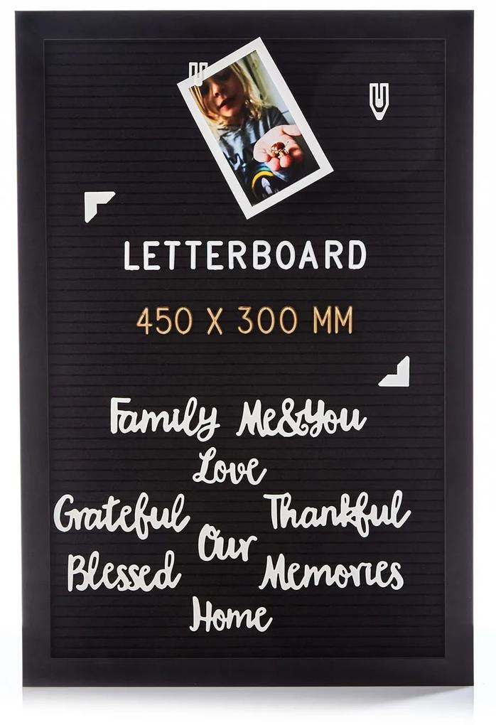 Tablă cu litere, 30 × 45 cm, litere, simboluri și emoticoane, dispozitiv de suspendare