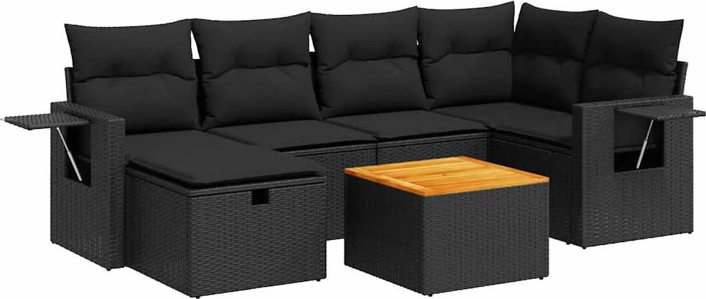 vidaXL Set canapele de grădină cu perne, 7 piese, negru, poliratan