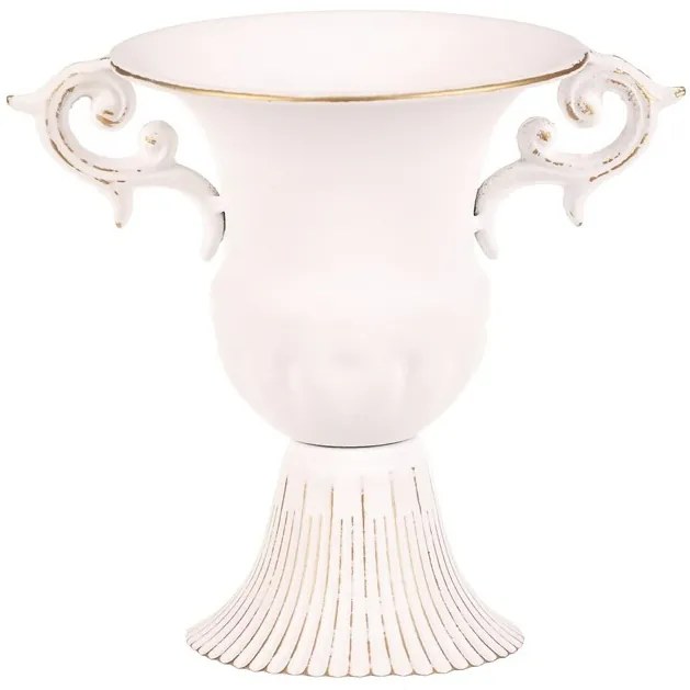 Cupa metalică pentru aranjamente florale cu mâner,albă, 17 x 13 x 17 cm