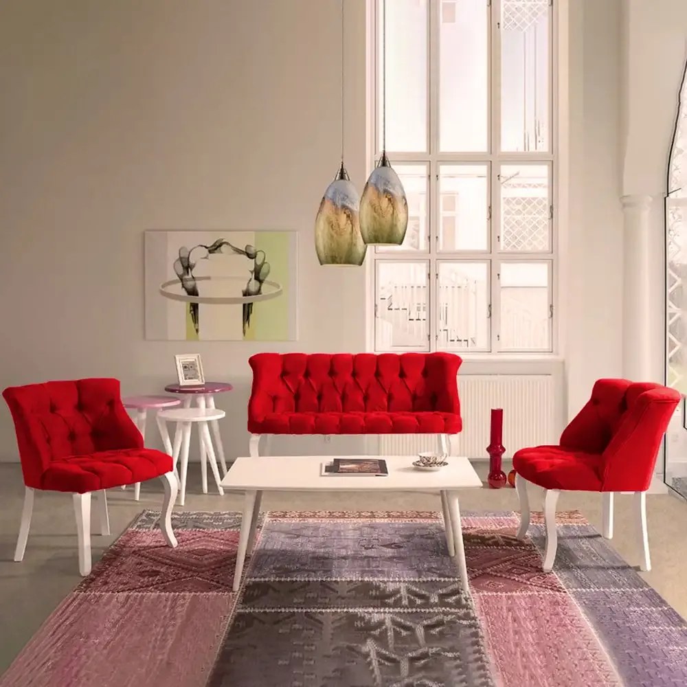 Set canapea 2 locuri cu 2 fotolii, Cafe Homs rosu