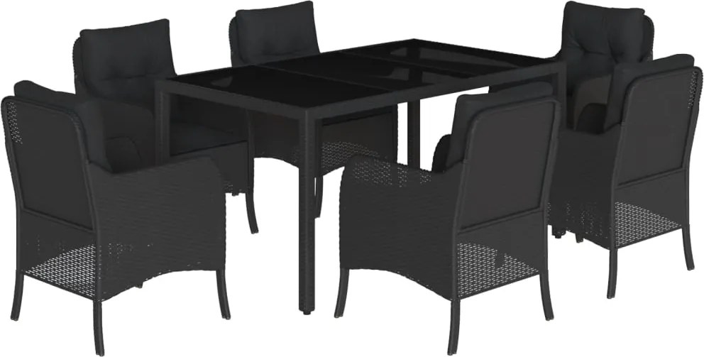 vidaXL Set mobilier de grădină cu perne, 7 piese, negru, poliratan