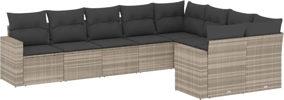vidaXL Set canapele de grădină cu perne, 9 piese gri deschis poliratan