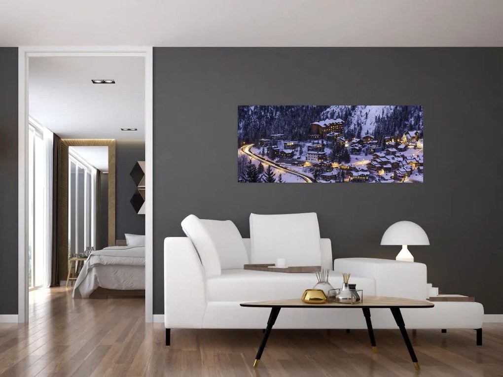 Tablou - orășelul montan iarna (120x50 cm)