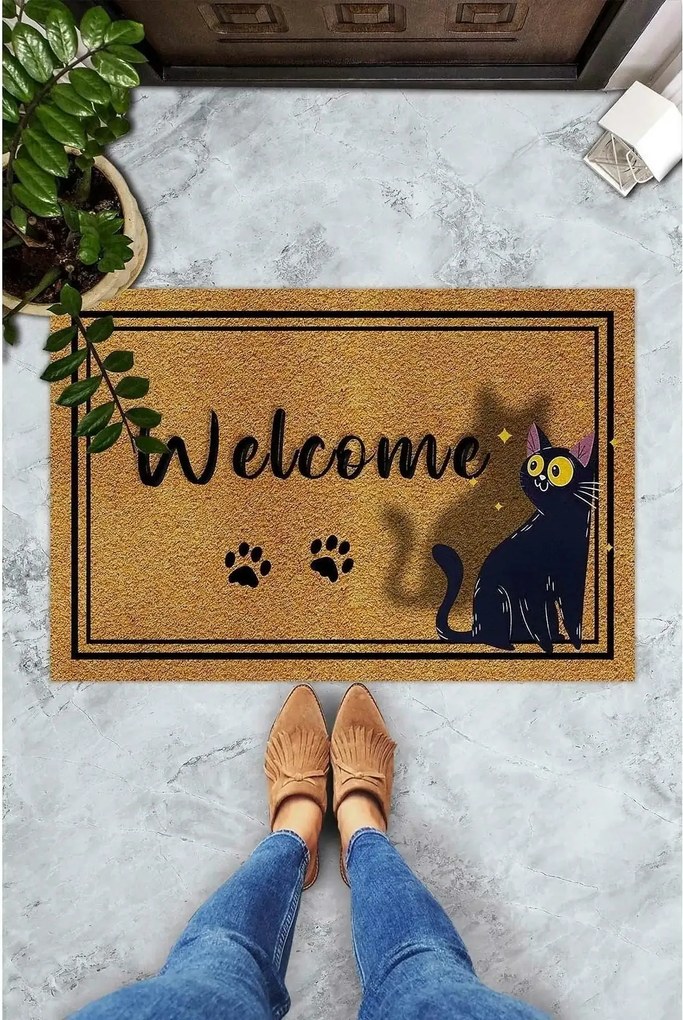 Covor intrare CONFUS CHAT, 40x60 cm, forma dreptunghiulara, PVC, maro/