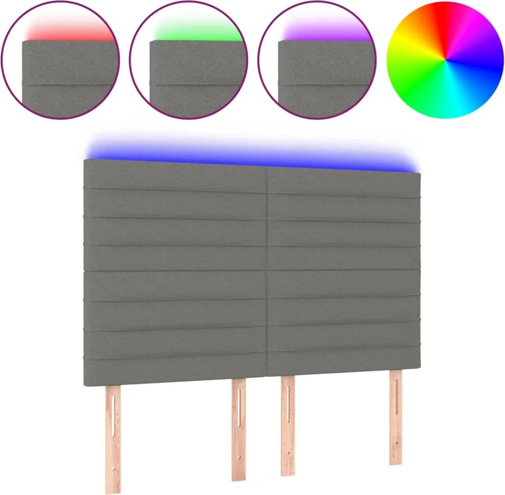 vidaXL Tăblie de pat cu LED, gri închis, 144x5x118/128 cm, textil