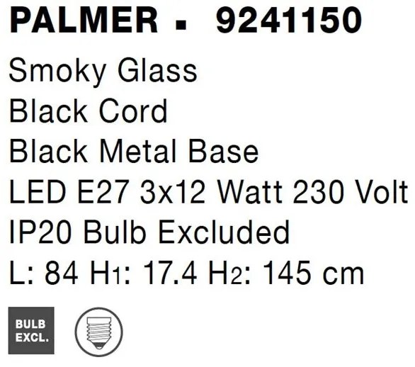 Lustra cu 3 pendule modern PALMER fumuriu