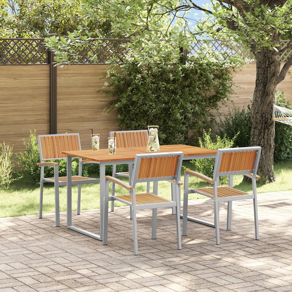 vidaXL Set de Masă pentru Grădină 5 Piese Gri Oțel și Lemn Solid Acacia