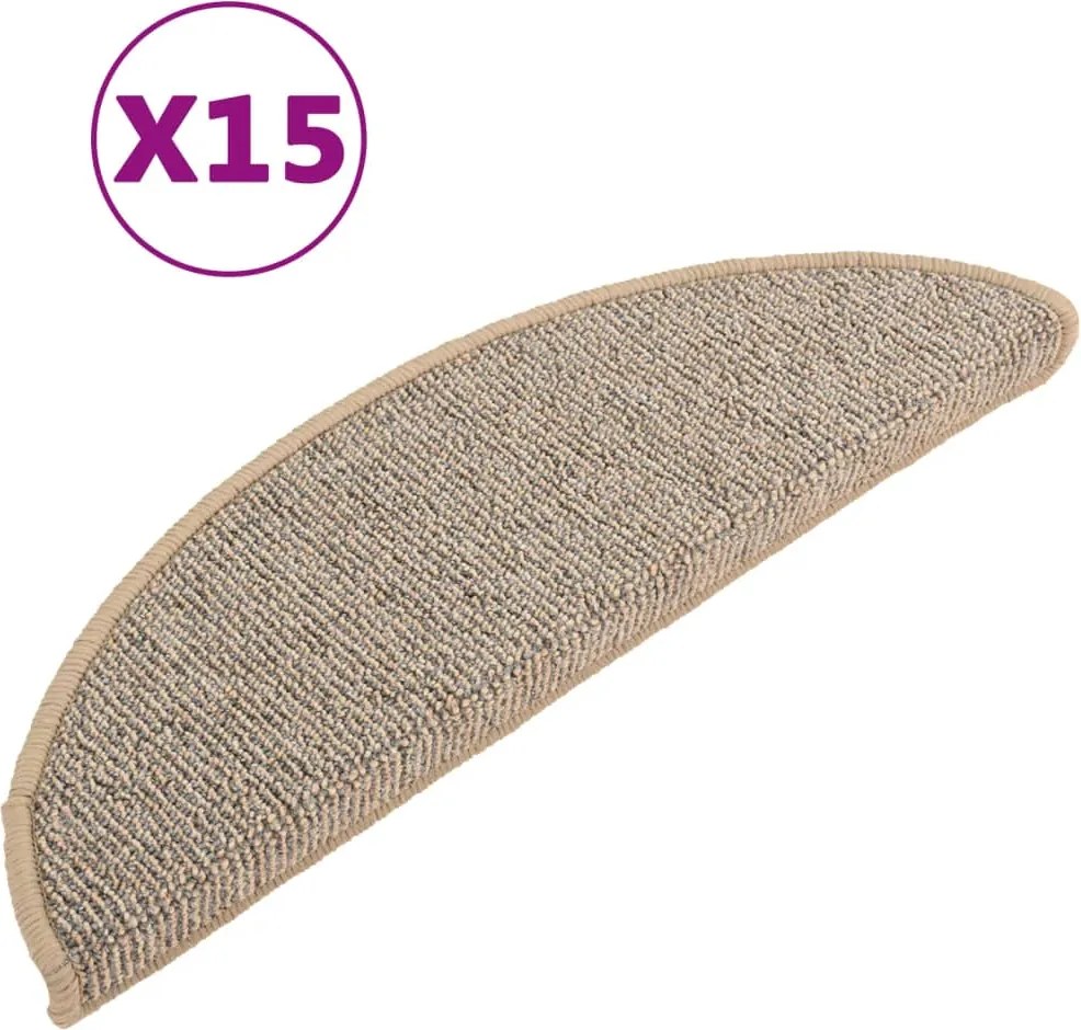 vidaXL Covorașe pentru scări, 15 buc., 56x17x3 cm, maro, semirotunde