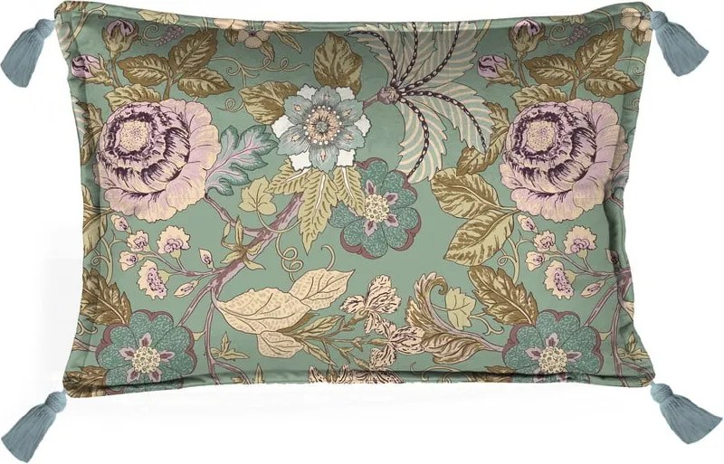 Pernă verde Velvet Atelier Japanese Flowers, 50 x 35 cm