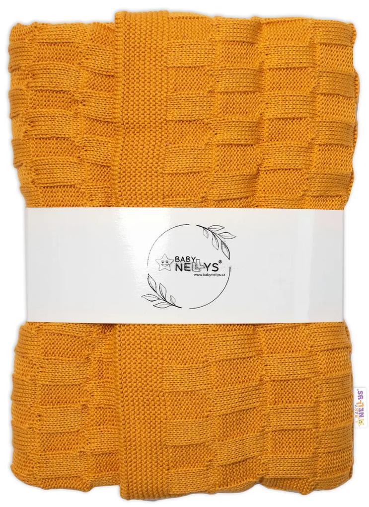 Baby Nellys Bumbac de lux pătură tricotată, pătură CUBE, 80 x 100 cm - muștar