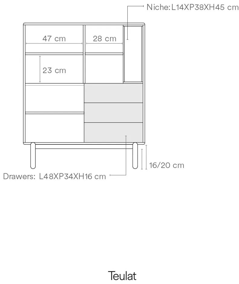 Comodă înaltă gri închis 100x120 cm Corvo - Teulat