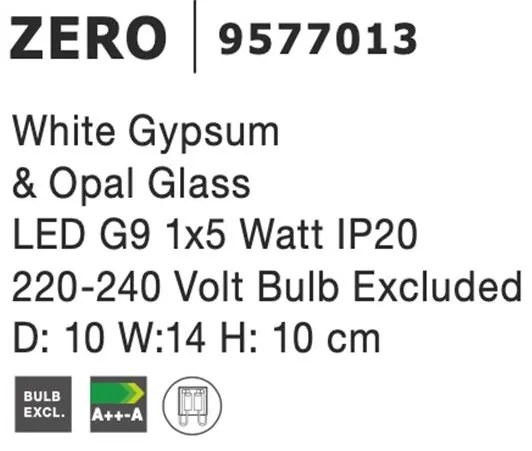 Aplica de perete design modern ZERO, gips alb NVL-9577013