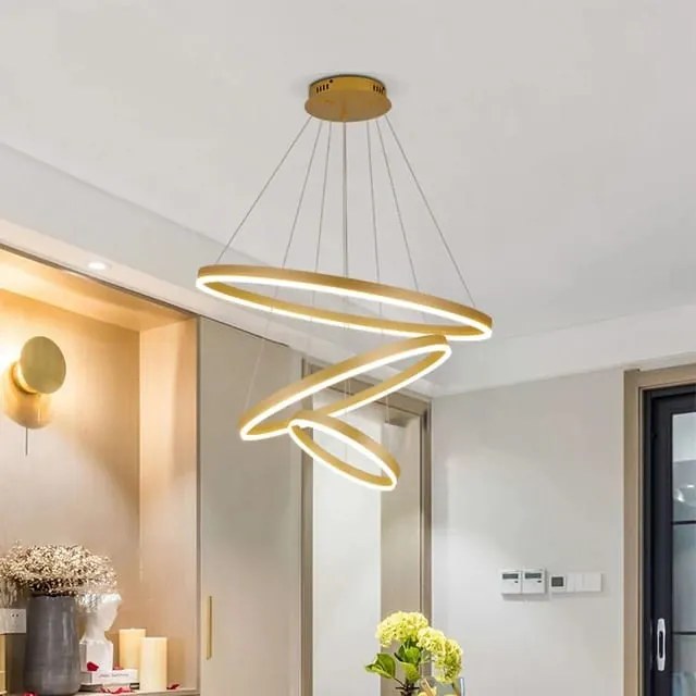 Lustra LED Cu Telecomanda, 3 cercuri Gold
