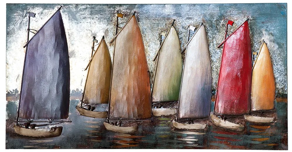 Tablou lucrat manual, SAILING REGATTA, metal, 120x60x5