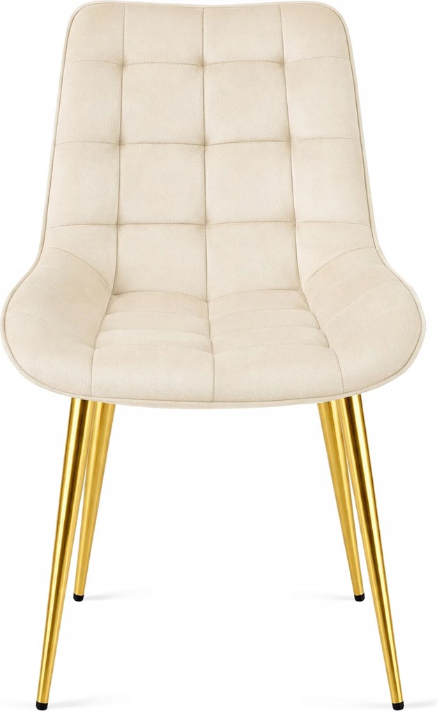 OFERTA Scaun de catifea bej deschis BERA cu picioare aurii II. calitate