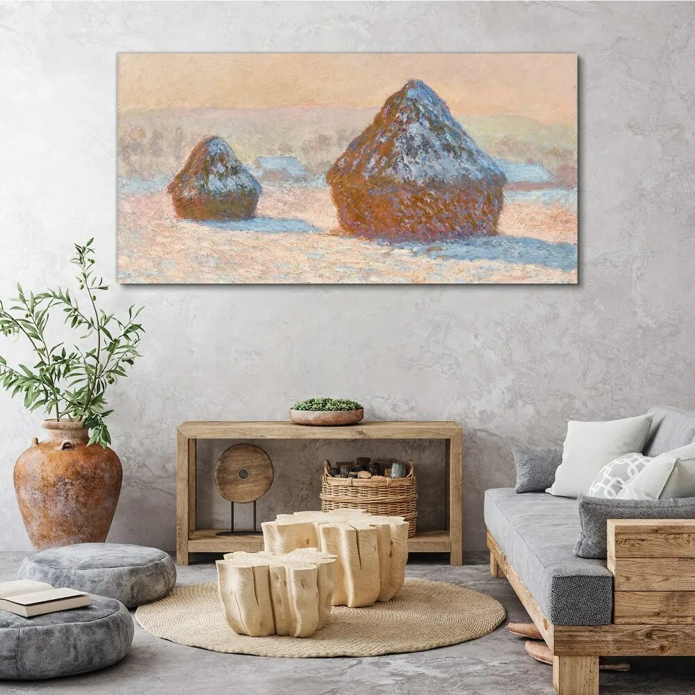 Tablou canvas Grainstacks Snow Monet Effect