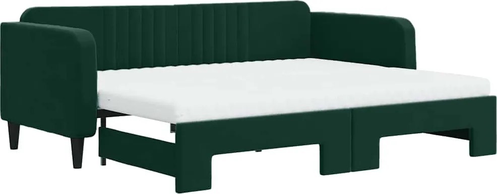vidaXL Pat de zi cu extensie și saltele verde închis 90x200 cm catifea