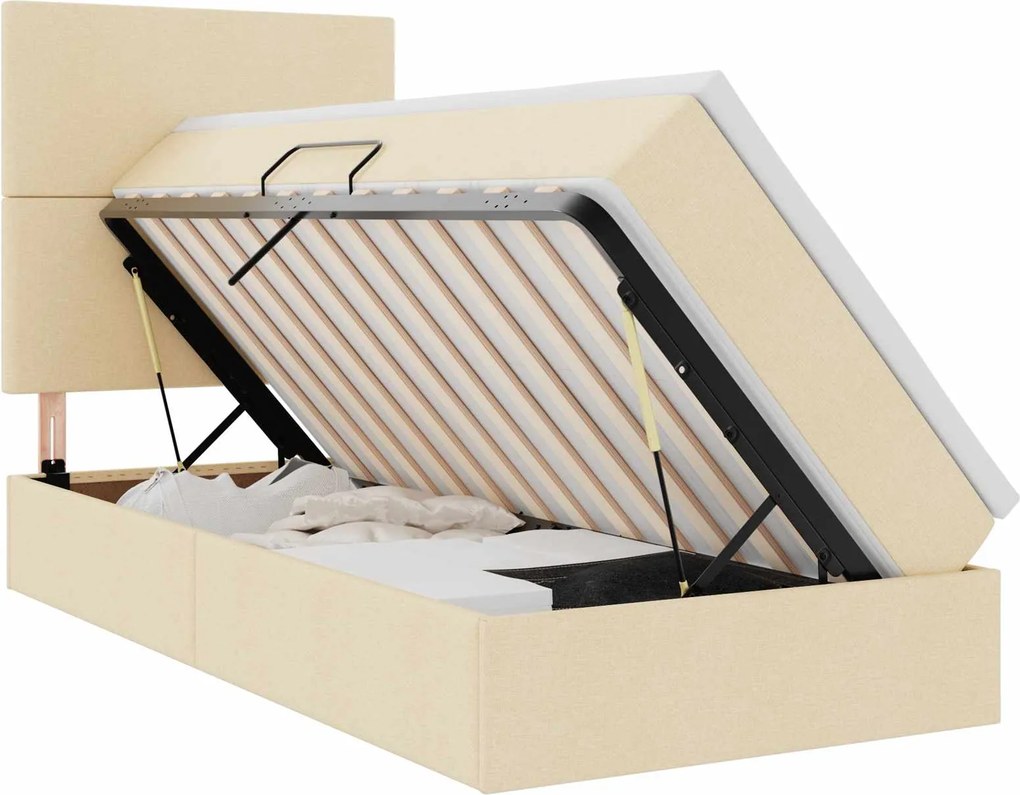 vidaXL Pat cu saltea și spațiu de depozitare Creme 90 x 200 cm