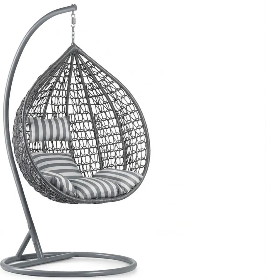 Scaun balansoar suspendat gri KOKON cu suport, perna alb-gri