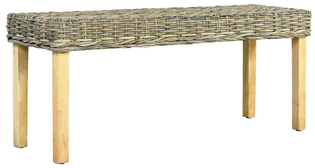 285791 vidaXL Bancă, natural, 110 cm, ratan kubu &amp; lemn masiv de mango