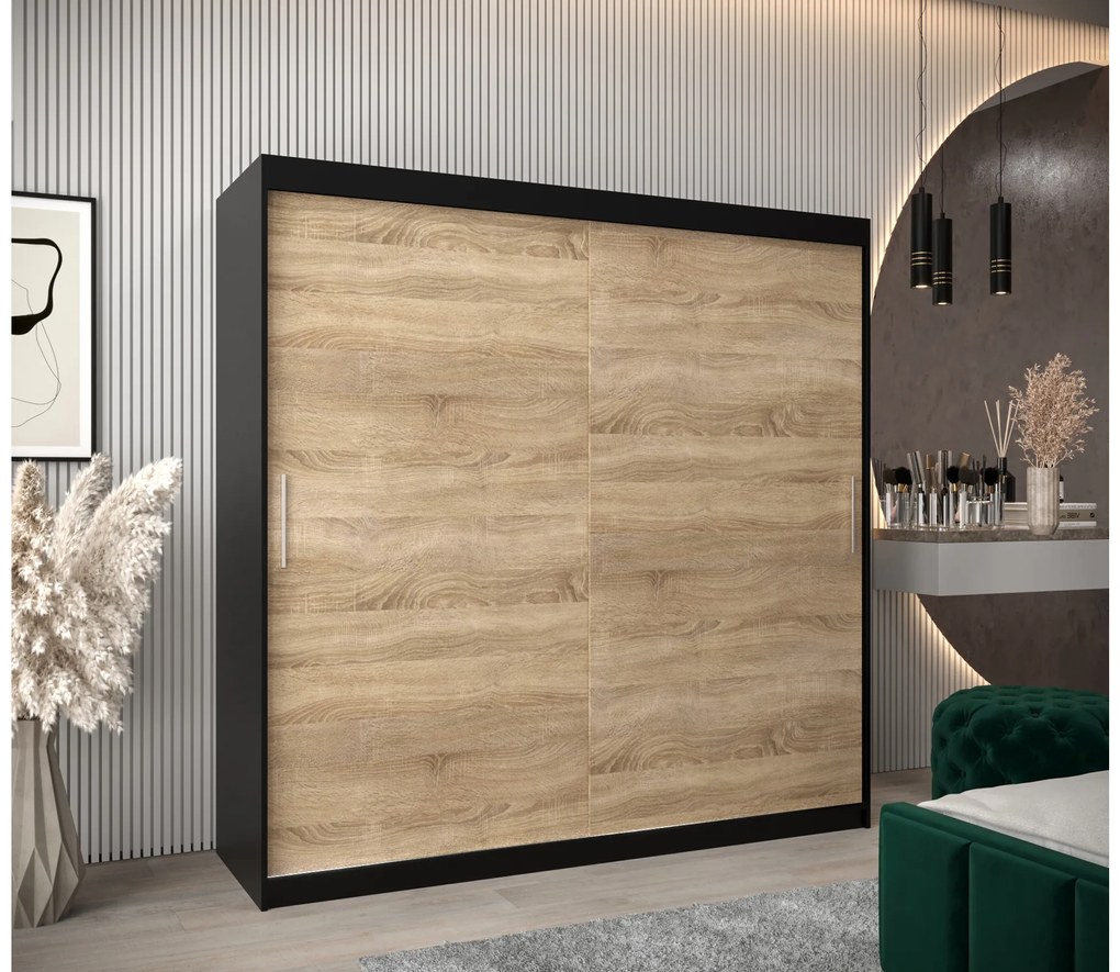 Dulap de haine 200 cm Toki (negru mat + stejar sonoma). 1064852
