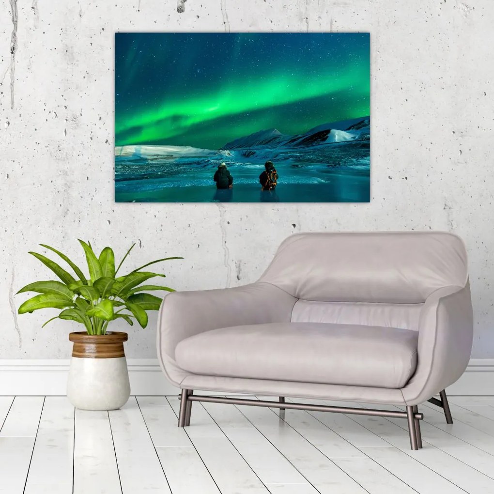 Tablou cu oameni la Aurora borealis (90x60 cm)