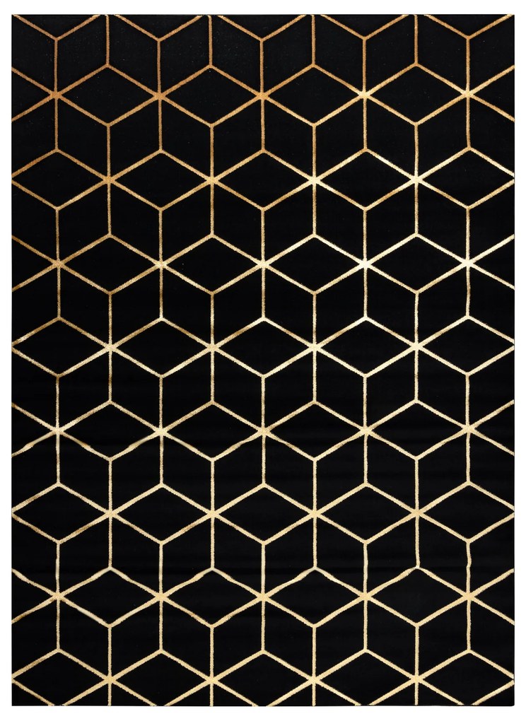 Modern covor 3D GLOSS 409C 86 Cub stilat, glamour, art deco negru / aur