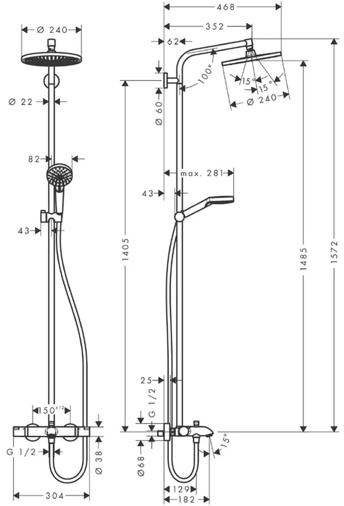 Baterie cada termostatata Showerpipe S 240, crom