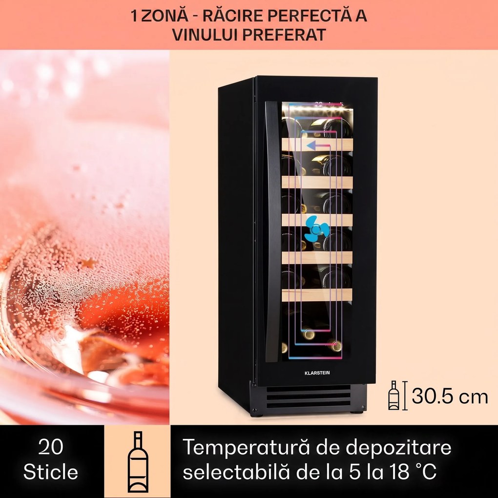 Klarstein Vinovilla 20, frigider pentru vin încorporat, 50 l / 20 sticle, ușă de sticlă, oțel inoxidabil