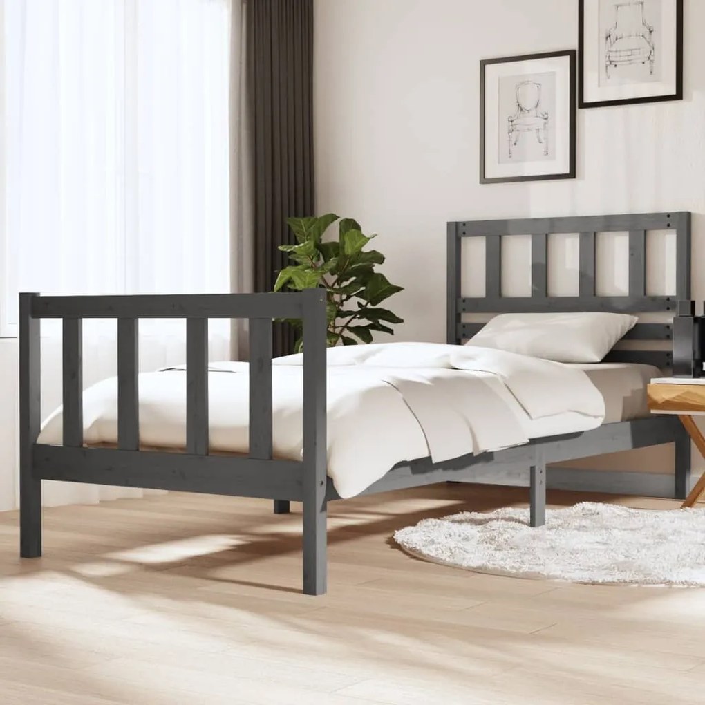 3101140 vidaXL Cadru de pat, gri, 90x200 cm, lemn masiv