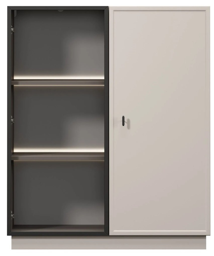 Vitrină pentru living Lorini 100 cm - cașmir / mâner negru T-bar