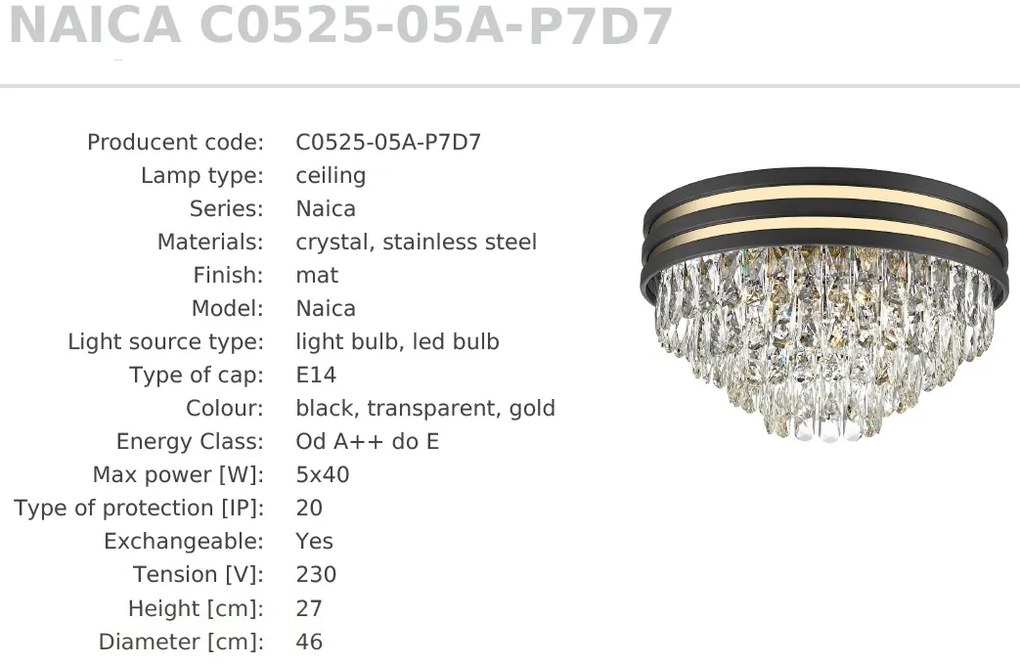 Lustra aplicata, Plafoniera design modern NAICA auriu/ negru