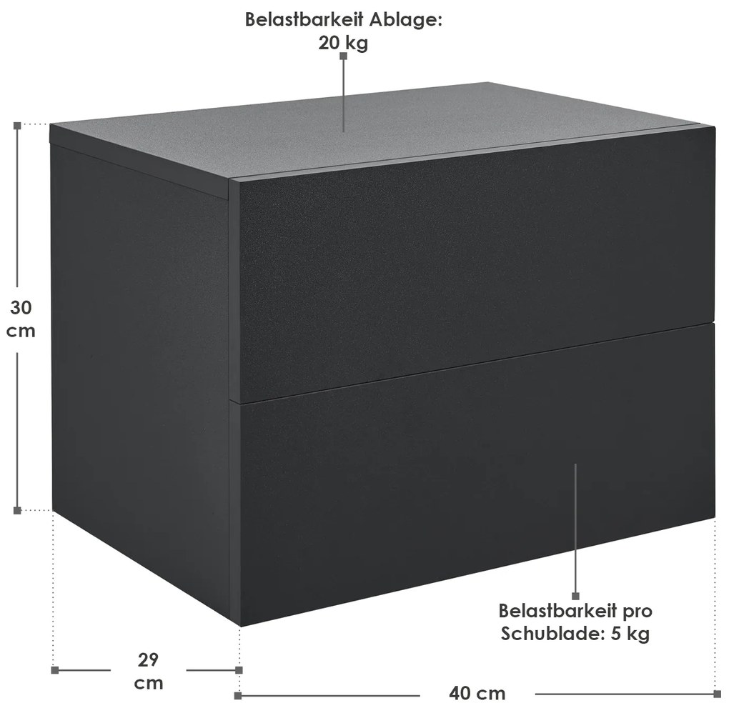 Noptiera 40x29x30 cm cu 2 sertare, neagra