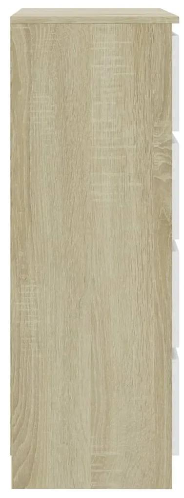 Servanta, alb si stejar sonoma, 60x35x98,5 cm, lemn compozit 1, alb si stejar sonoma