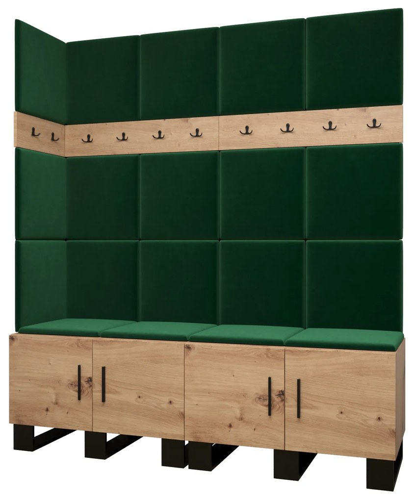 Set mobilier pentru hol Amanda 12 (Stejar artisan + verde). 1085962