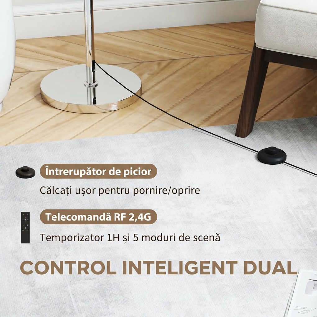 HOMCOM Lampă de Podea cu Telecomandă și Luminozitate Reglabilă 3000k-6000k, cu Abajur Textil, Argintie | Aosom Romania