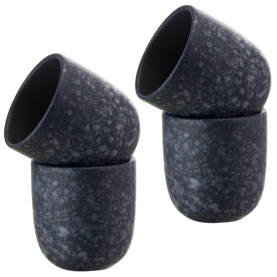 Set Cadou 4 Pahare Ceramica Novum (Granit-Negru, Mat, 150ml) Gresie Glazurata Manual