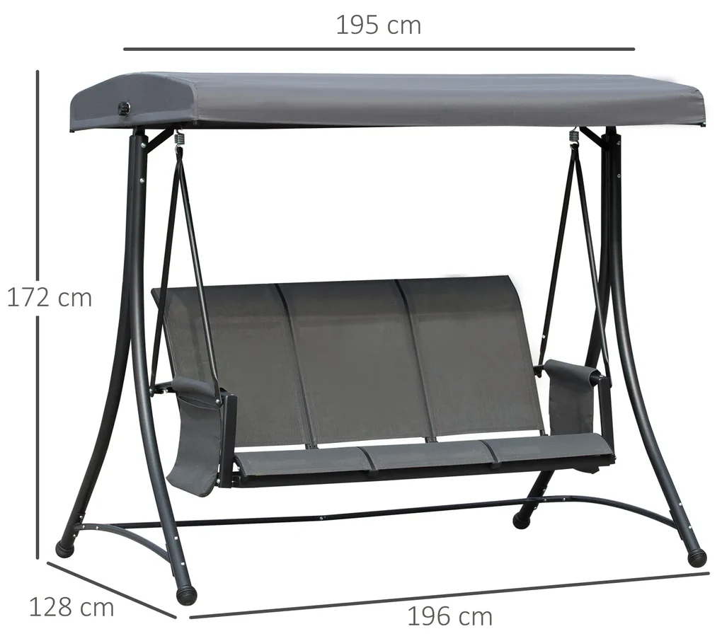 Outsunny Balansoar de Gradina cu 3 locuri Acoperis si Buzunare de depozitare | Aosom Romania