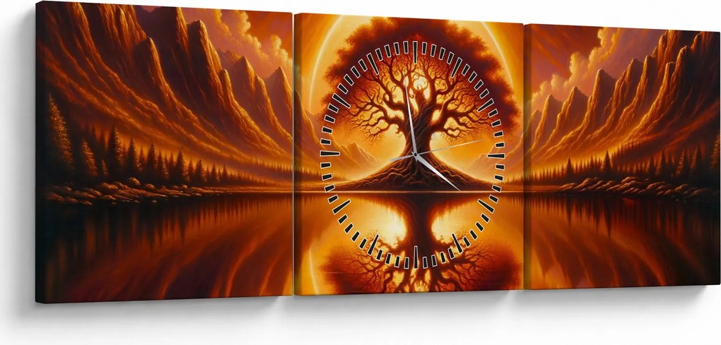 Tablou – Arbore în soare sângeriu (cu ceas) (90x30 cm)