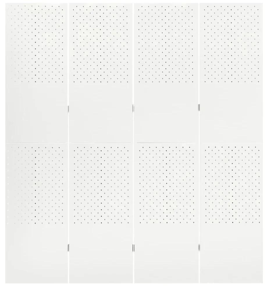 Paravan de cameră cu 4 panouri, alb, 160x180 cm, oțel