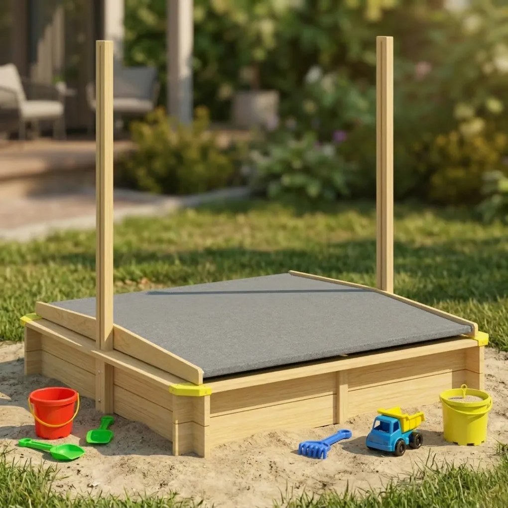 Cutie de nisip cu acoperiș SANDY, din lemn de brad, 120x120x120cm Jurhan