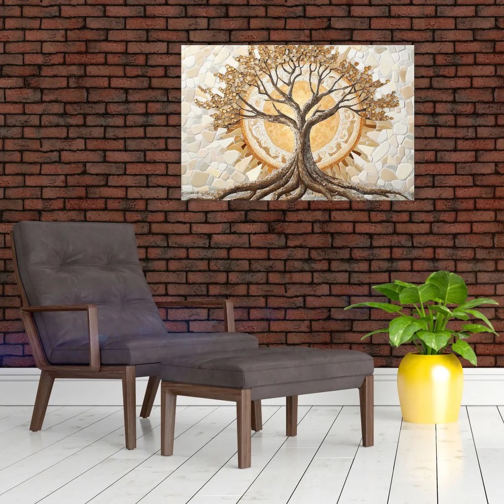 Tablou – Arborele vieții auriu în mozaic (90x60 cm)