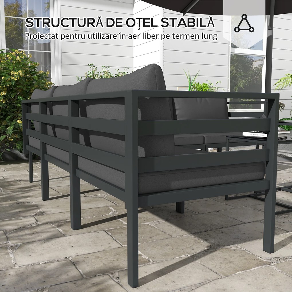 Outsunny Set de Mobilier de Gradina din 7 Piese cu Canapea de Colt, Masa de Cafea, Set de Mobilier Sectional, Gri | Aosom Romania