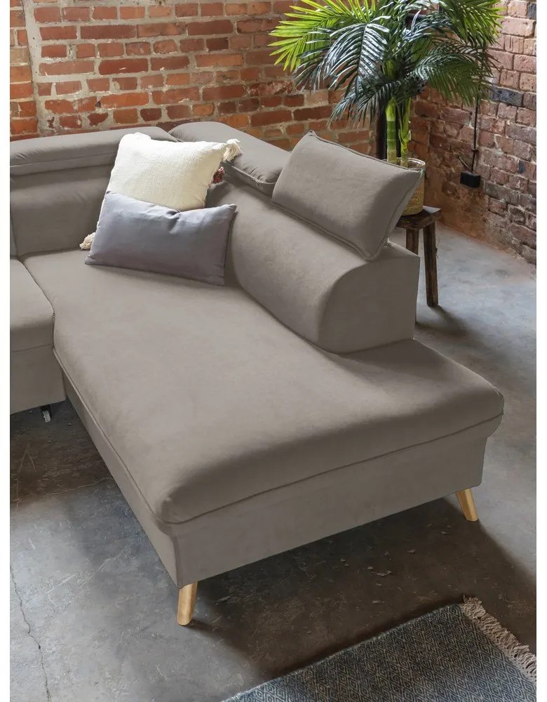 Colțar maro deschis extensibil cu tapițerie din catifea (cu colț pe partea dreaptă/în formă de "U") Sweet Harmony – Miuform