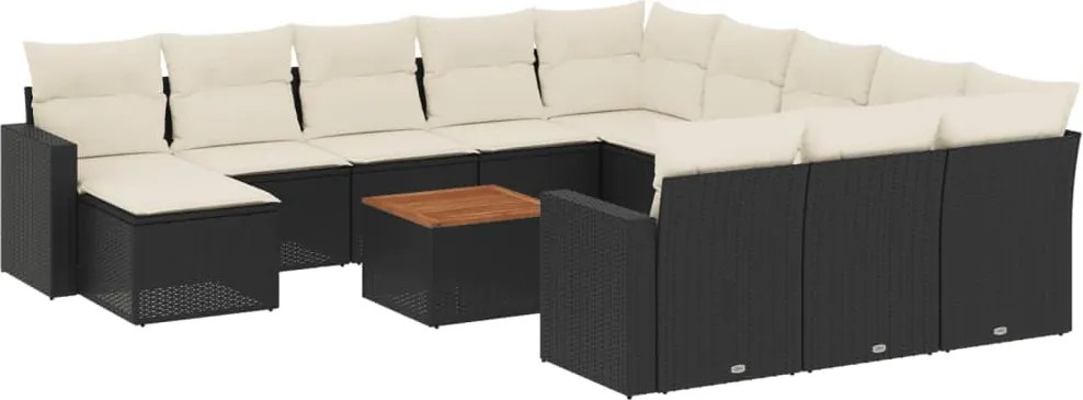 vidaXL Set mobilier de grădină cu perne, 13 piese, negru, poliratan