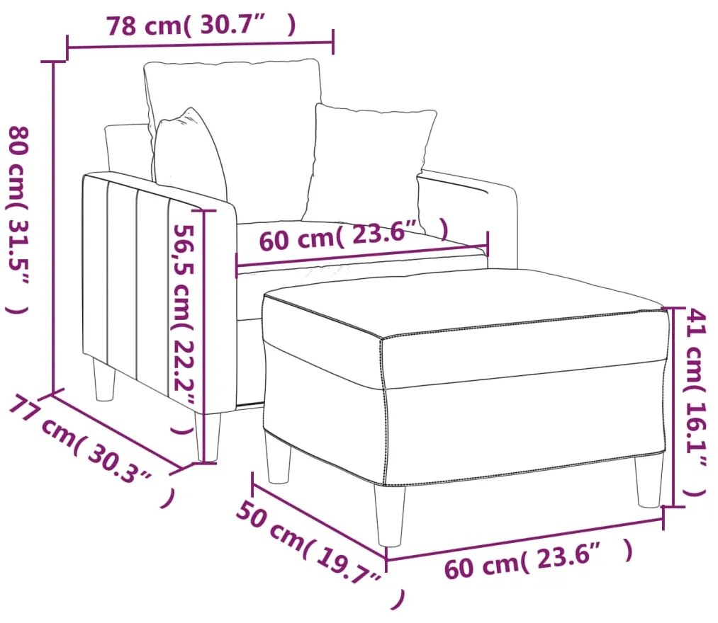 Fotoliu canapea cu taburet, maro, 60 cm, catifea Maro, 78 x 77 x 80 cm