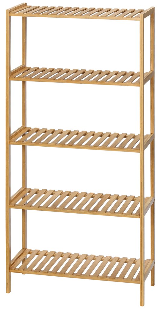 HOMCOM Raft de depozitare din bambus cu 5 nivele, bibliotecă pentru sufragerie, dormitor și birou, 60 x 26 x 130 cm, lemn natural | Aosom Romania